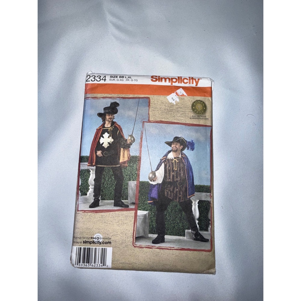 Simplicity 2334 Mens Musketeer Renaissance Costume Pattern Size BB L-XL uncut‎